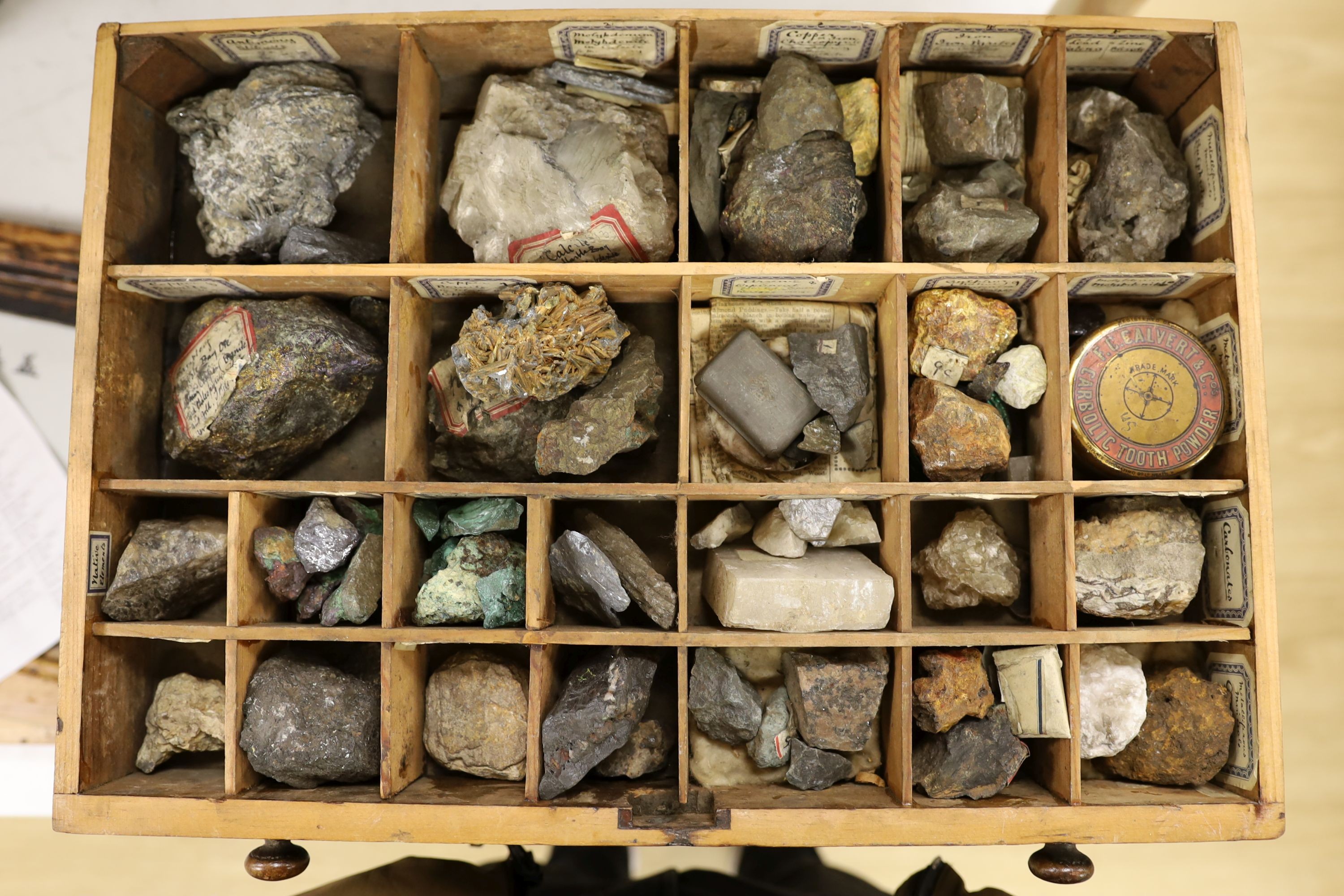 A specimen collection of minerals with index